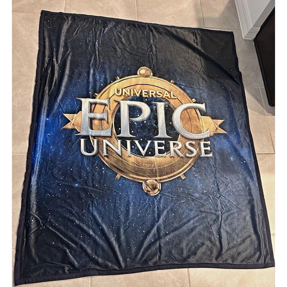 Universal Epic Universe Plush Celestial Space Throw Blanket Navy Gold new w/tag